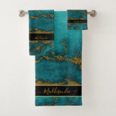 Blauwgroen goudmarmer Agate Monogram Naam Aangepas Bad Handdoek (Insitu)