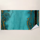 Blauwgroen goudmarmer Agate Monogram Naam Aangepas Strandlaken (Voorkant)