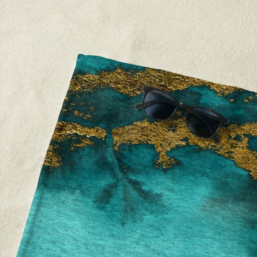 Blauwgroen goudmarmer Agate Monogram Naam Aangepas Strandlaken (In situ)