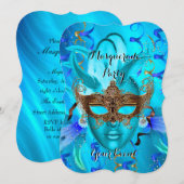 Blauwgroen goudmaskerade partij kaart (Voorkant / Achterkant)