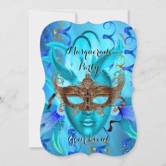 Blauwgroen goudmaskerade partij kaart (Voorkant)