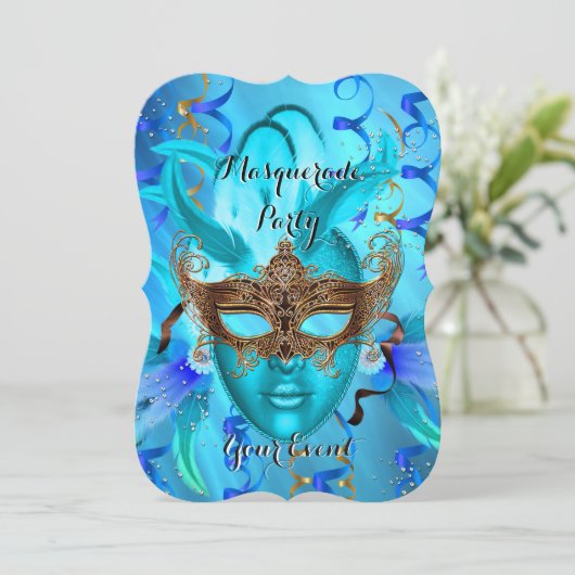 Blauwgroen goudmaskerade partij kaart (Staand voorkant)