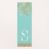 blauwgroen goudmazen mandala monogram aangepast yogamat (Voorkant)