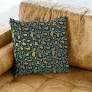 Blauwgroen goudmetaalhoudende Folie Glam Lopard Fu Kussen
