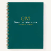 Blauwgroen goudmonogram voor zakelijk gebruik notitieboek (Voorkant)