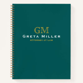 Blauwgroen goudmonogram voor zakelijk gebruik notitieboek