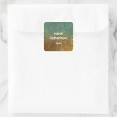Blauwgroen goudneonglitter vierkante sticker (Tas)