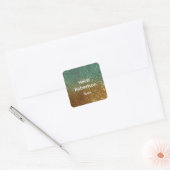 Blauwgroen goudneonglitter vierkante sticker (Envelop)