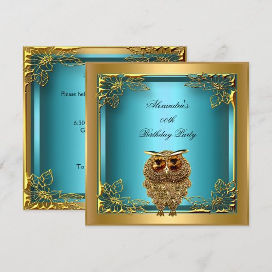 Blauwgroen goudoliet Elite Elegant Birthday Party Kaart (Voorkant / Achterkant)