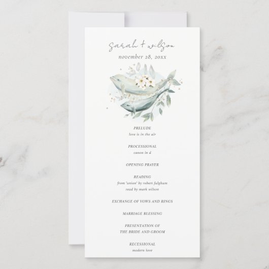 Blauwgroen goudonderzeese Floral Fish Wedding Prog Bedankkaart (Voorkant)