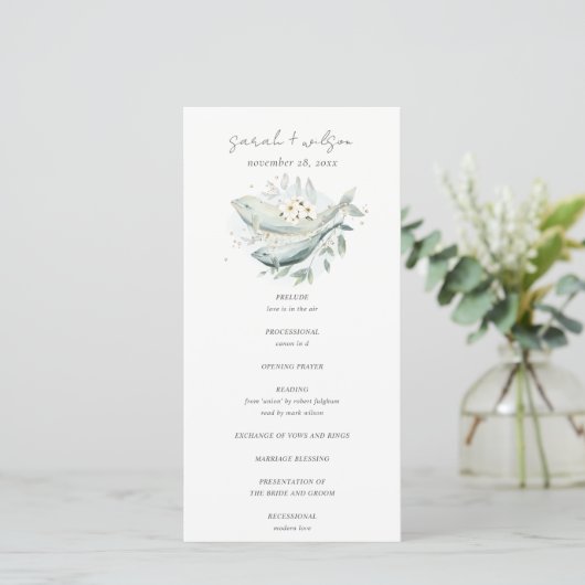 Blauwgroen goudonderzeese Floral Fish Wedding Prog Bedankkaart (Staand voorkant)