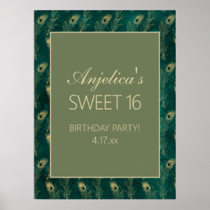 Blauwgroen goudpacock Feathers Girl's Sweet 16 Poster