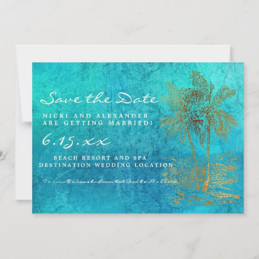 Blauwgroen goudpalmen Weddenschap Magnetische Uitnodiging (Voorkant)