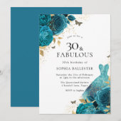 Blauwgroen goudpestfort Rozen 30e verjaardag Kaart (Voorkant / Achterkant)