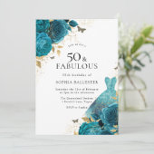 Blauwgroen goudpestfort Rozen 50e verjaardag Kaart (Staand voorkant)