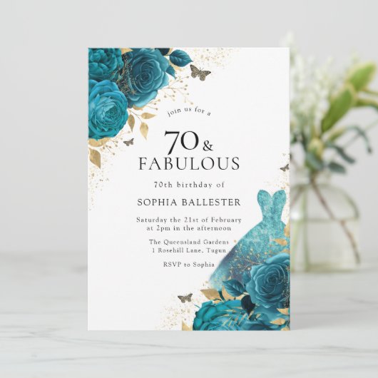 Blauwgroen goudpestfort Rozen 70e verjaardag Kaart (Staand voorkant)