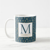 Blauwgroen goudregendruppel Modern Trendy Monogram Koffiemok (Links)