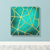 Blauwgroen goudribbedmozaïek Canvas Afdruk (Insitu (Houten vloer))