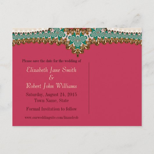 Blauwgroen goudroze, uniek opslagdatum Briefkaart (Achterkant)