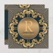 Blauwgroen gouduitnodiging voor piekmoezen kaart (Voorkant / Achterkant)