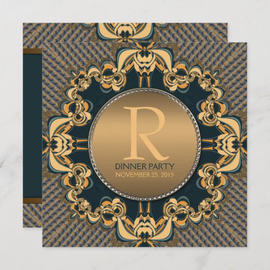 Blauwgroen gouduitnodiging voor piekmoezen kaart (Voorkant / Achterkant)