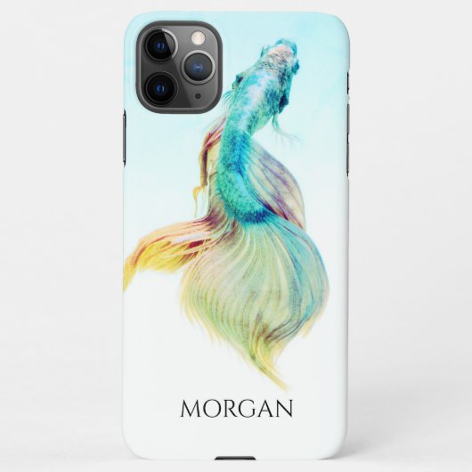 Blauwgroen & goudvis of uw foto, DIY Black Name iPhone Hoesje (Achterkant)