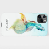 Blauwgroen & goudvis of uw foto, DIY Black Name iPhone Hoesje (Achterkant horizontaal)