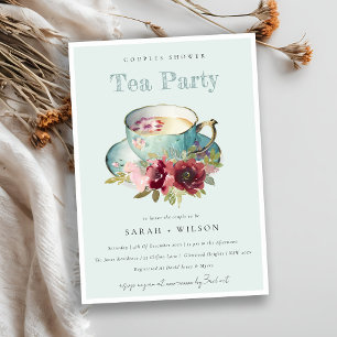 Blauwgroen goudvlies Teacup Couples Shower Tea Par Kaart