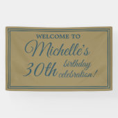 Blauwgroen goudvrouwen 30e verjaardag spandoek (Horizontaal)