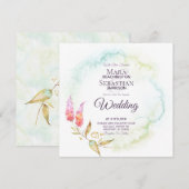 ~ Blauwgroen goudWaterverf Elegant Floral Wedding Kaart (Voorkant / Achterkant)