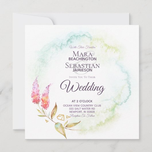 ~ Blauwgroen goudWaterverf Elegant Floral Wedding Kaart (Voorkant)