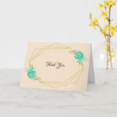 Blauwgroen goudWaterverf Floral Geometric Tan Kaart (Gele Bloem)
