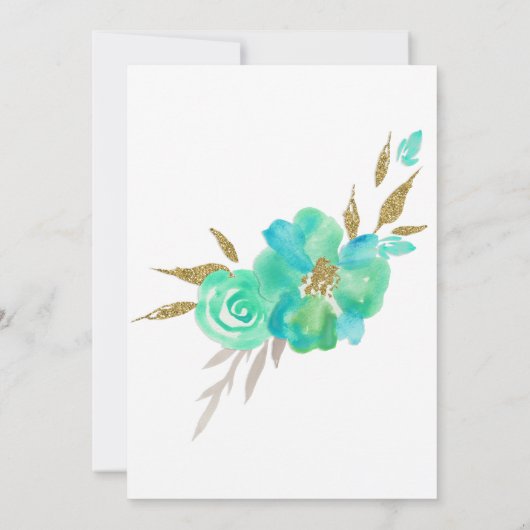 Blauwgroen goudWaterverf Floral Geometrische Stipp Kaart (Achterkant)