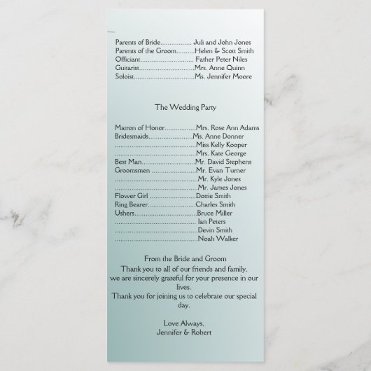 Blauwgroen Gradient Natuurlijk Bamboe Trouwprogram Programmakaart (Achterkant)