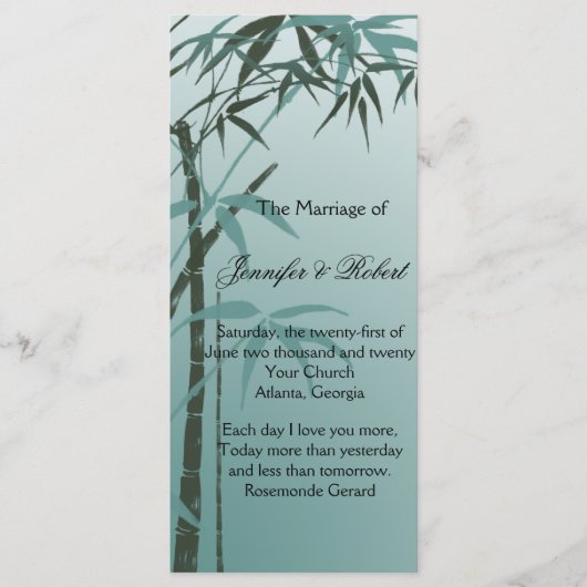 Blauwgroen Gradient Natuurlijk Bamboe Trouwprogram Programmakaart (Voorkant)