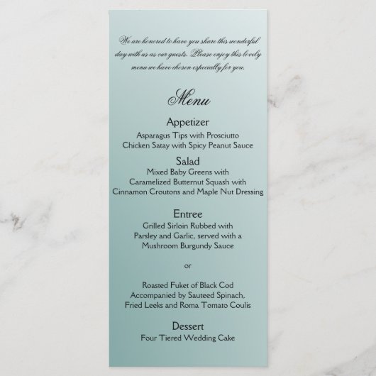 Blauwgroen Gradient Natuurlijke Bamboe Bruiloft Me Menu (Voorkant)