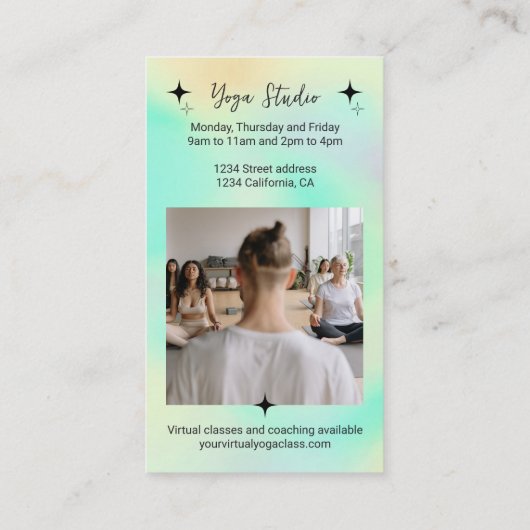 Blauwgroen gradiëntster Yoga-doctoraatsstudio lera Visitekaartje (Achterkant)