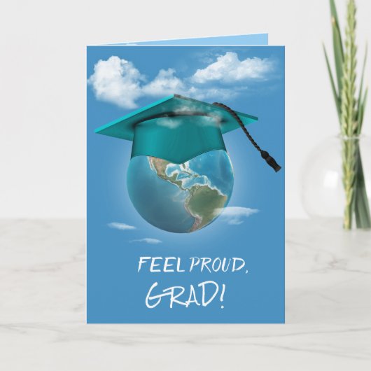 Blauwgroen Graduation Cap op Planet Earth Kaart (Voorkant)