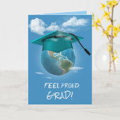 Blauwgroen Graduation Cap op Planet Earth Kaart (Gele Bloem)