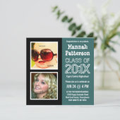 Blauwgroen Graduation Party met 2 foto's Kaart (Staand voorkant)