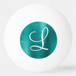 Blauwgroen grafisch geborsteld Metaal Monogram Pingpongbal
