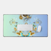 Blauwgroen grafische kunst, mechanische sereniteit bureaumat (Keyboard & Muis)