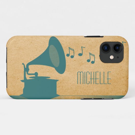 Blauwgroen Gramophone BT iPhone 5 Hoesje (Achterkant (horizontaal))