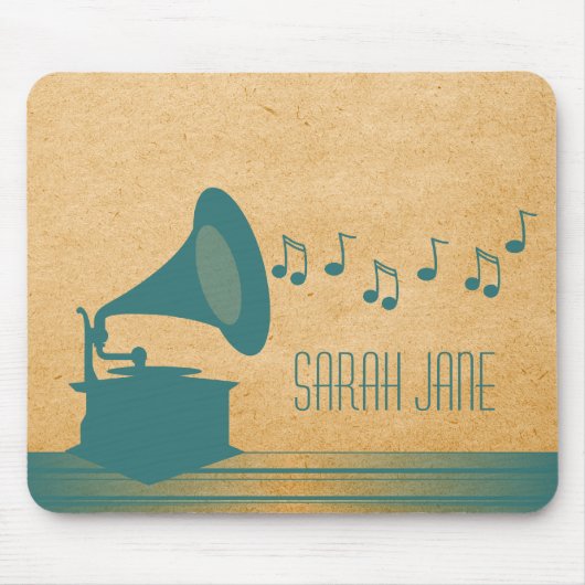 Blauwgroen  Gramophone Mousepad Muismat (Voorkant)