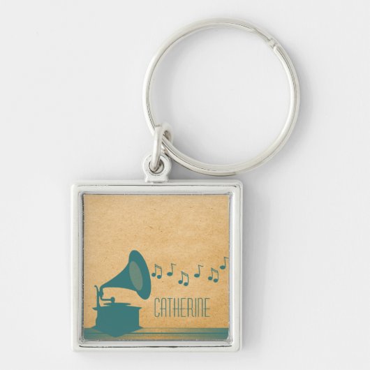 Blauwgroen Gramophone Premium Sleutelhanger (Voorkant)