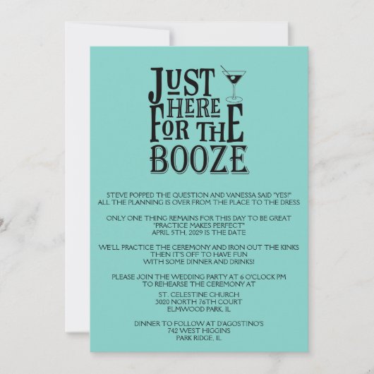 Blauwgroen Grappige Huwelijksrepetitie Dineruitnod Kaart (Voorkant)