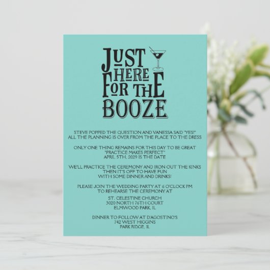 Blauwgroen Grappige Huwelijksrepetitie Dineruitnod Kaart (Staand voorkant)