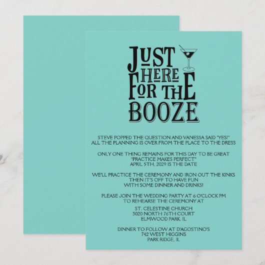 Blauwgroen Grappige Huwelijksrepetitie Dineruitnod Kaart (Voorkant / Achterkant)