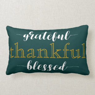 Blauwgroen grateful Thankful Blessed Typography Pi Kussen