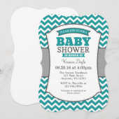 Blauwgroen Gray Chevron Baby shower Uitnodiging (Voorkant / Achterkant)